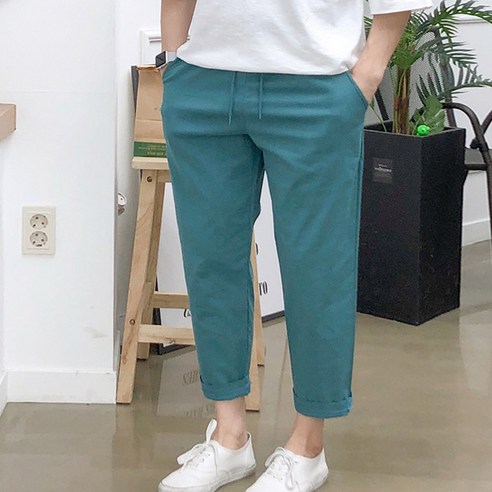 장롱 남자 와이드 팬츠 스판 밴딩 시원한 여름 린넨 바지