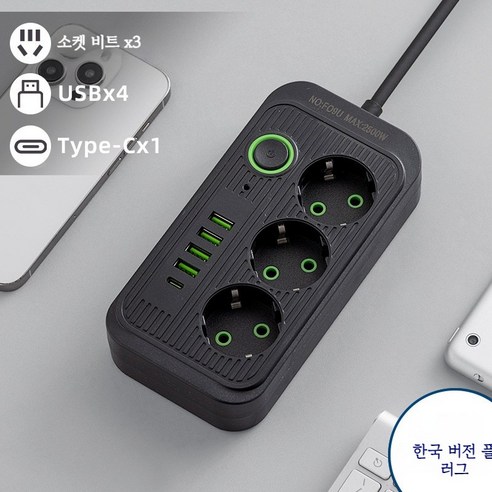 PYHO과부하차단 절전 멀티탭 PC026, 블랙-A, 1세트, 1.8m
