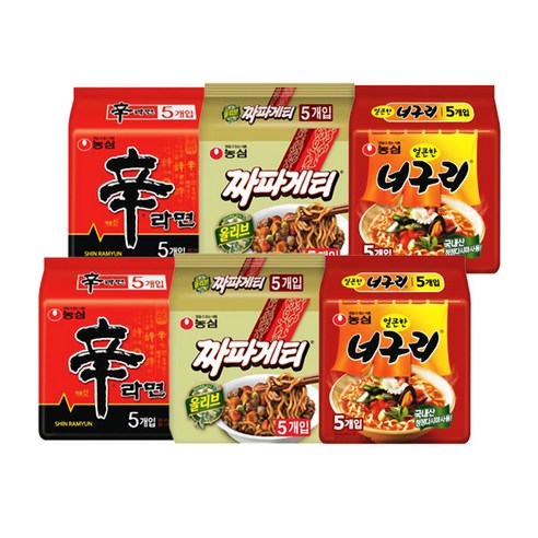 농심 신라면 10개 + 짜파게티 10개 + 얼큰한너구리 10개 봉지라면, 30개