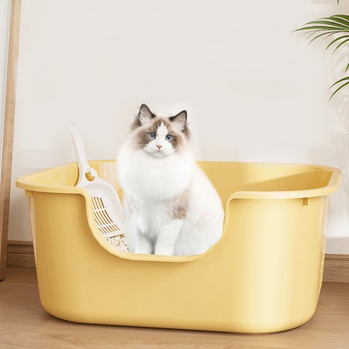 개과천선 미유 고양이 화장실 평판형 오픈형 캣 토일렛 캣리터박스 사막화 방지 모래삽 포함, 다크 그레이