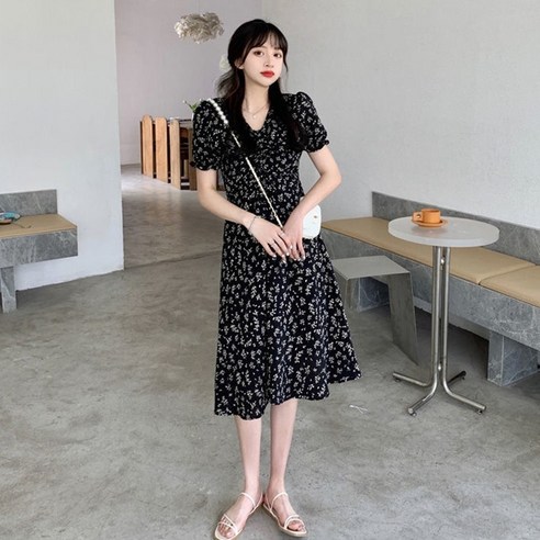 [쿠팡] 단아한 셔링 원피스 데일리 플리츠 꽃무늬 휴양지 청순