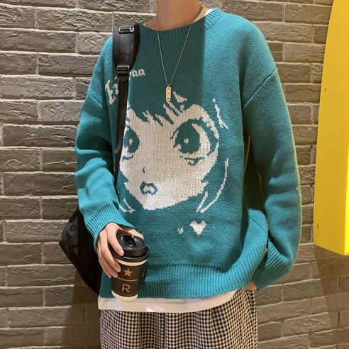 smy가을 겨울 풀오버 스웨터 남성 느슨한 유행 기본 스웨터 홍콩 스타일 캐주얼 모든 경기 인쇄 라운드 넥 스웨터