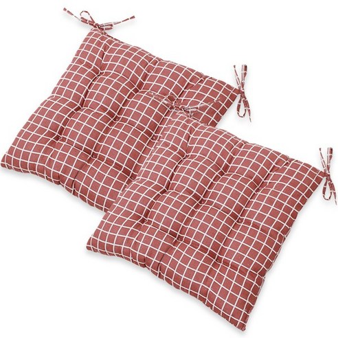 꽃분이네 체크브라운 코튼방석 40cm, 사각 2P