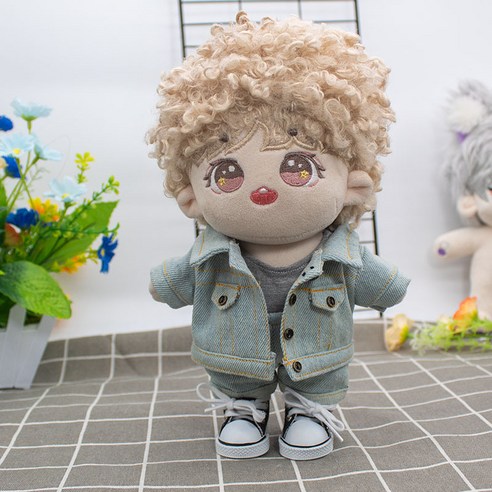 모카돌 20cm 15cm 10cm 솜인형 옷 청청 자켓 바지, 연청, 1개