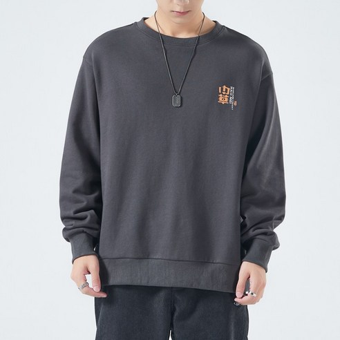 가을 인쇄 라운드 넥 국립 패션 스웨터 남자의 홍콩 스타일 레트로 패션 캐주얼 느슨한 후드 긴 소매 탑 봄 가을