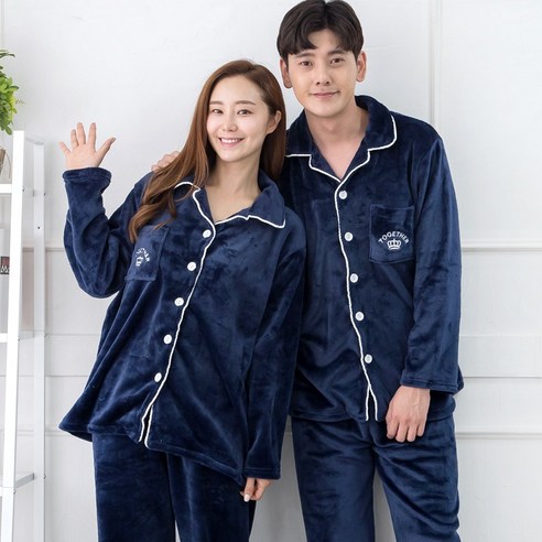네이비카라 남성+여성 밍크 수면잠옷 2종세트