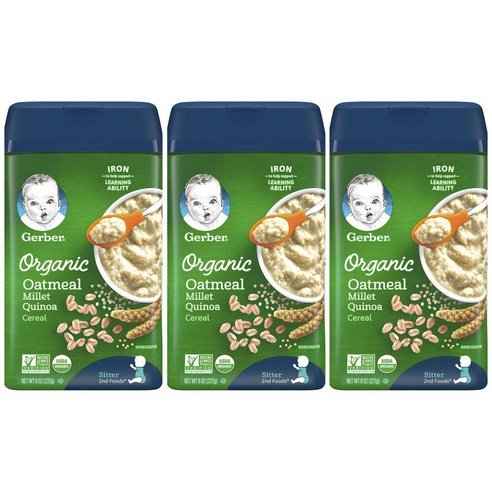 거버 오트밀 시리얼 분말 어린이식품 227g, 3개, 밀레트 + 퀴노아(Millet + Quinoa)