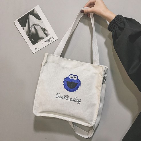 캔버스 가방 여자 캐릭터 산뜻하고 심플한 애니메이션 크로스백 대용량 숄더 가방 핸드백