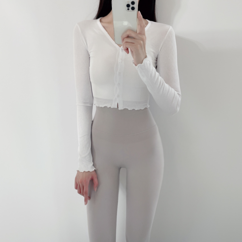로라벨 로망 긴팔 요가 필라테스 커버업 예쁜 크롭 가디건 크롭티