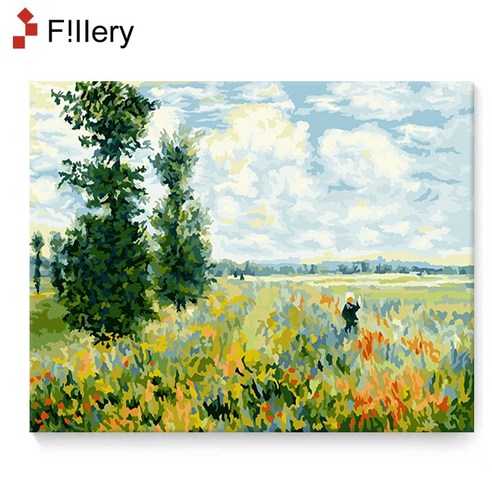 FiIIery DIY 명화그리기 해바라기그림 풍경화 꽃 유화 세트 40 x 50cm, 100-양귀비꽃밭, 1개