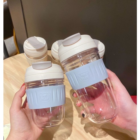 인스턴트 플라스틱 물컵 야외 휴대용 직음 컵 테이프 실리콘 커버 더블 플라스틱 컵, 550ml, 파란색