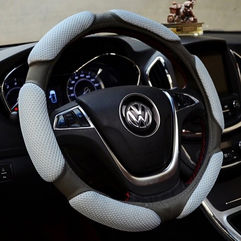 자동차 핸들 커버 Bora Tiguan Magotan 폴로 Passat Santana 사계절 범용 여름 얼음 실크 핸들 커버, 샌드위치 그레이