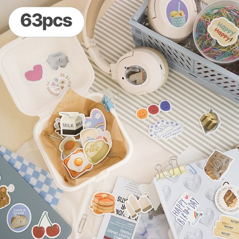디어플레이스 생활방수 리무버블 캐리어 노트북 스티커, 2세트, 09_코지_63pcs