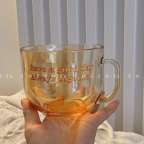 DFMEI 예쁜 머그잔 다색 알파벳 아침 시리얼 컵 샐러드 글라스 컵 소젖잔이 유리 그릇을 가지고 있다., DFMEI 오렌지 레터링