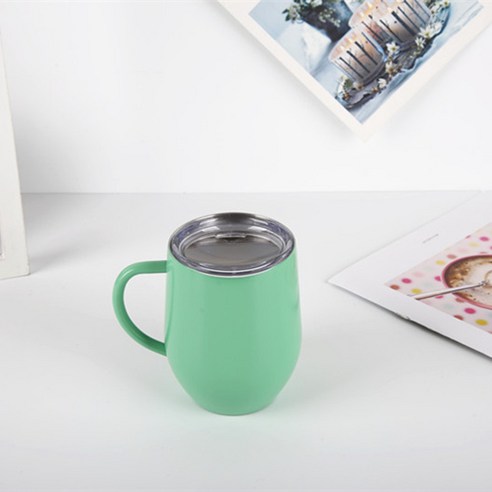 KORELAN 12oz 계란 껍질 컵 진공 보온 계란 컵 스테인리스강 커피 컵 손잡이, 초록색, 101m1-500ml