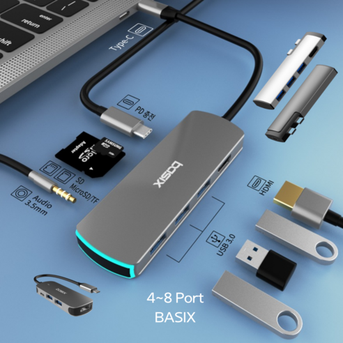 C타입 멀티 허브 4/5/6/7/8포트 6종모음 맥북 4K HDMI SD 5Gbps 지원, 01  BX4H 4포트 4in1C타입허브