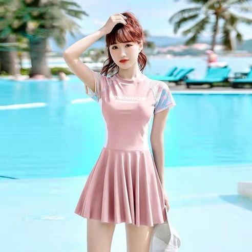 KORELAN 수영복 여포 온천, 8323 핑크 [분체 반팔], {"사이즈":"S사이즈[80-90근 권장]"}