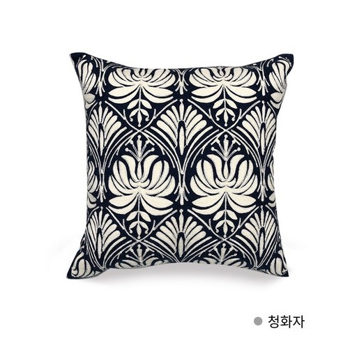 아마존 핫 판매 코튼 기하학 자수 소파 베개 케이스 북유럽 거실 침실 소파 쿠션 사용자 정의, 45*45cm 싱글 베개, 파란색과 흰색 도자기