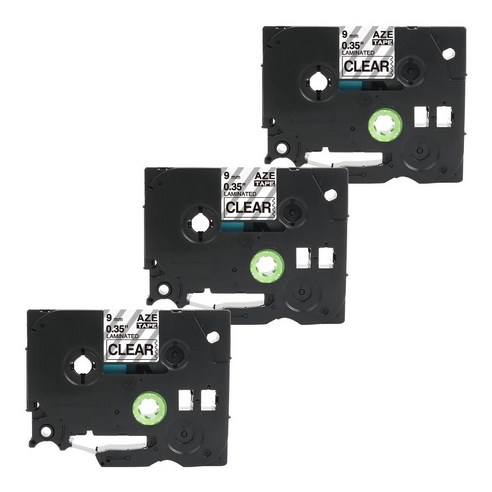 우리네라벨 브라더 라벨테이프 3개 세트 호환 PT-P300BT PT-P710BT PT-D600 PT-D610BT, 9mm, 투명바탕 검정글씨
