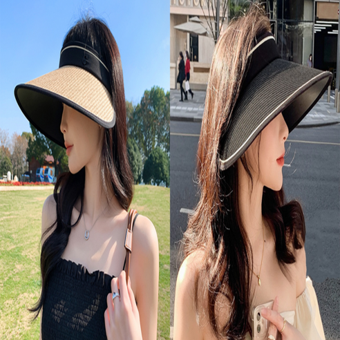 에이필미 심플한 여성 라탄 모자 햇빛 차단 여름 돌돌이 썬캡