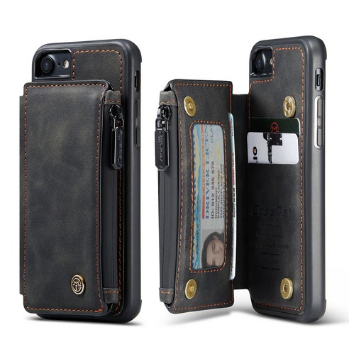 iPhone 7 8 SE 2020 휴대 전화 케이스에 적합 자기 가죽 지퍼 플립 전화 케이스 iPhone 7 8 SE 2020 카드 포켓 지갑 유형 휴대 전화 케이스에 적합
