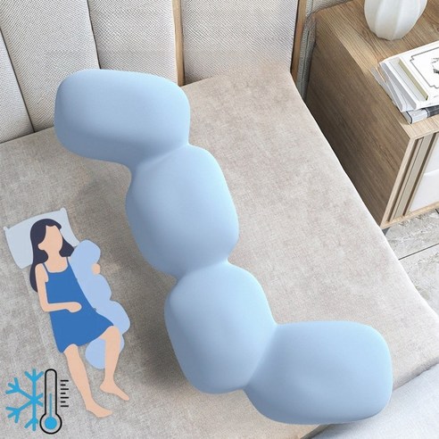 POMTOR 롱쿠션 냉감 대형 인체공학 다용도 라텍스 바디필로우, 블루 (아이스)