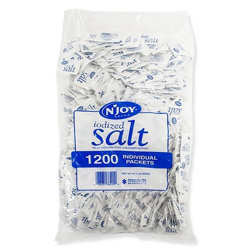 N'Joy Iodized Salt 엔조이 업소용 요오드소금 대용량 일회용 개별포장 1200입, 1200 Count, 1개, 600g