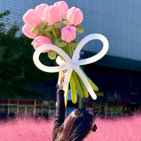 러뷰리 풍선꽃다발 DIY 요술풍선 졸업식 생일 파티, 1개, 올리브핑크(손펌프X)