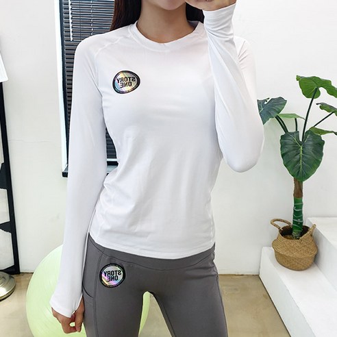 스토리원 여성 베이직 라운드 기모 긴팔 티셔츠 요가복 RKFT-LT25