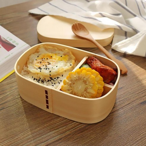 직사각형 나무로 되는 도시락 도시락 상자 음식 초밥 콘테이너 W/3 구획, 2, 18*12*6 CM, 나무
