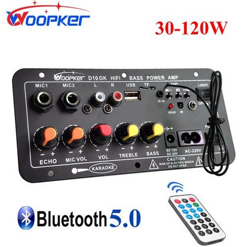 Woopker 오디오 앰프 보드 30120W 듀얼 마이크 지원 블루투스 앰프 서브 우프 4Ohm 스피커용 12V 24V 110V 220V, 2) US Plug