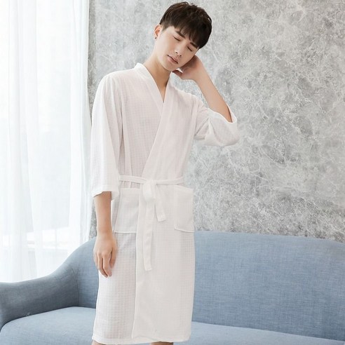DFMEI-Y 얇은 목욕 가운 목욕 가운 남성 여름 흡수 속건 잠옷 남자 대형 잠옷 진 야외 홈, {"패션의류/잡화 사이즈":"M 적합 162 무게 120Kg 미만"}, DFMEI 화이트 남자