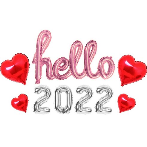 Hello 헬로 2022 세트 필기체 은박 풍선 연말 홈 파티 용품 크리스마스 소품, 선택14. Hello 핑크+2022 실버