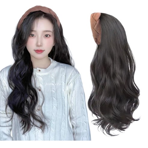지니판 머리띠 가발 1세트, 내츄럴웨이브, 1개, 라이트브라운