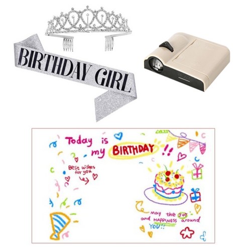 공주님 왕관&생일 어깨띠&생일 미니빔 생일파티 풀세트 홈파티 감성 인생샷 생일세트, 실버SET, 사랑스러운너
