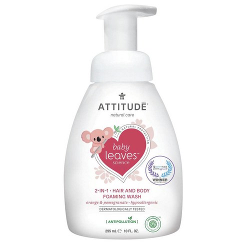 에티튜드 베이비 리프 사이언스 2-In-1 헤어 앤 바디 포밍 워시 올인원클렌저 295ml, Orange + Pomegranate, 1개