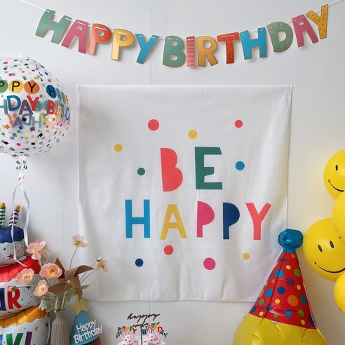 생일파티 패브릭 포스터 현수막 배너 해피벌스데이 스마일, BEHAPPY현수막