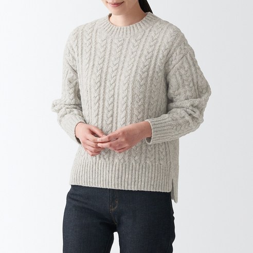 무인양품 MUJI 여성 야크 혼방 울 케이블 스웨터 BAH02ZZZ
