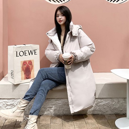 ANYOU 여성 후드 데일리 베이직 클래식 롱 패딩 겨울 캐주얼 루즈핏 패딩 코트