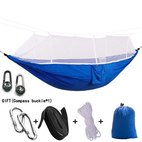 [SW] 캠핑용/정원 해먹 및 모기장 야외 가구 1-2 인용 휴대용 걸이식 침대 강도 낙하산 패브릭 수면 스윙, 하나, Blue 2