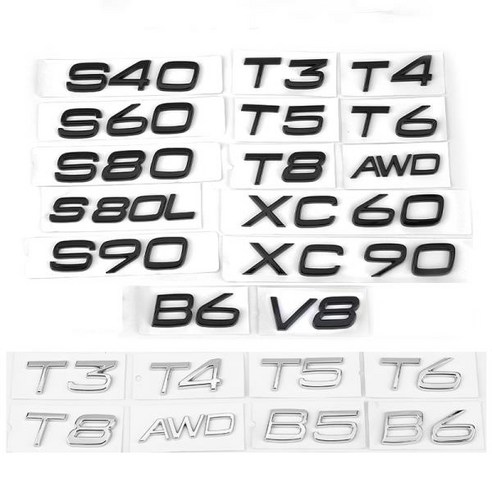 볼보용 3D 자동차 스티커 XC90 AWD T8 변위 엠블럼 후면 배지 데칼 V40 액세서리, 02 Glossy black_28 T8, 02 Glossy black_28 T8