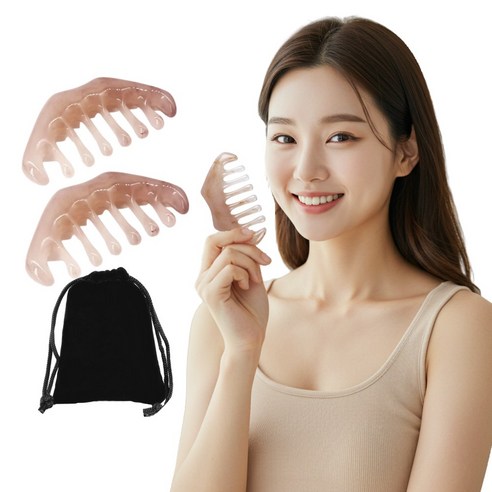 셀프핏 디톡 괄사 V라인 페이스 바디 두피 괄사마사지, 마블링빗괄사, 1세트
