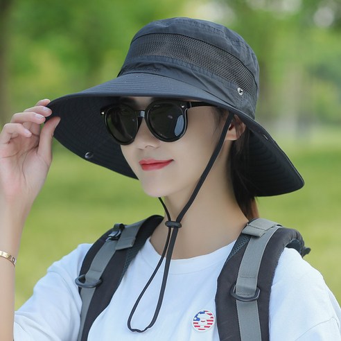 선스크린 모자 남자 여름 야외 낚시 태양 모자 태양 모자 접이식 어부 모자 여자 하이킹 모자, 평균 크기 (방풍 로프로 조정 가능), 블랙