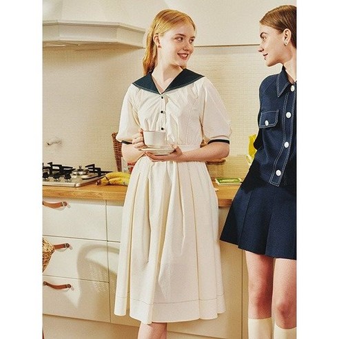 배색카라 스티치 롱원피스(OW3MCO418-GB)