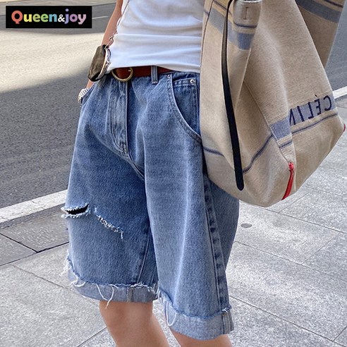 퀸앤조이 빈티지 찢청 루즈핏 5부 데님 팬츠***판매자 SSK무역***