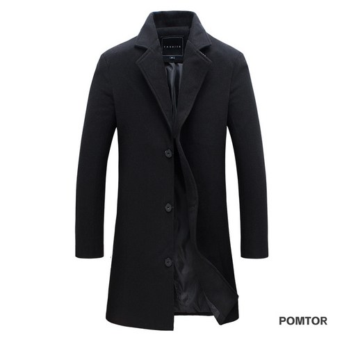 POMTOR 겨울 모직 코트 신사복 슬림핏 캐주얼 트렌치코트