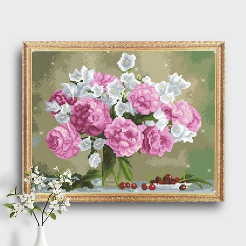 오늘의오브제 DIY 보석십자수 캔버스형 50x40cm, 1개, B1_24_분홍빛 연가2