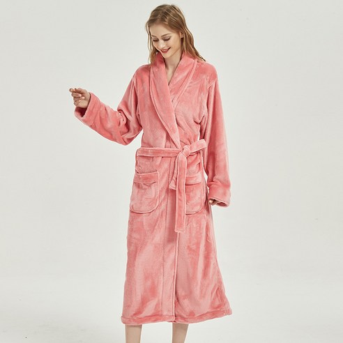 DFMEI 산호 양털 목욕 가운 가을과 겨울 농축 및 연장 따뜻한 느슨한 잠옷 홈 서비스 잠옷, DFMEI 분홍색, 특대