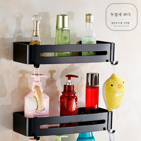 펀치리스 욕실 선반 화장실 벽면 우주 알루미늄 삼각형 벽걸이 화장실 수납화장실을 받다., 도톰703더블블랙사각바구니(펀칭 프리)