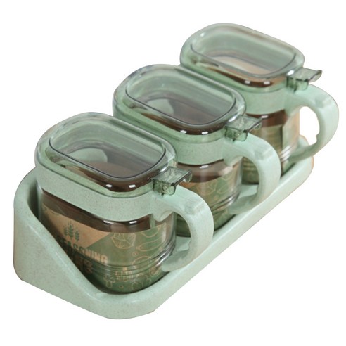 Retemporel 유리 투명 향신료 항아리 조미료 상자 세트 주방 용기 도구 Cruet (녹색 3), 1개